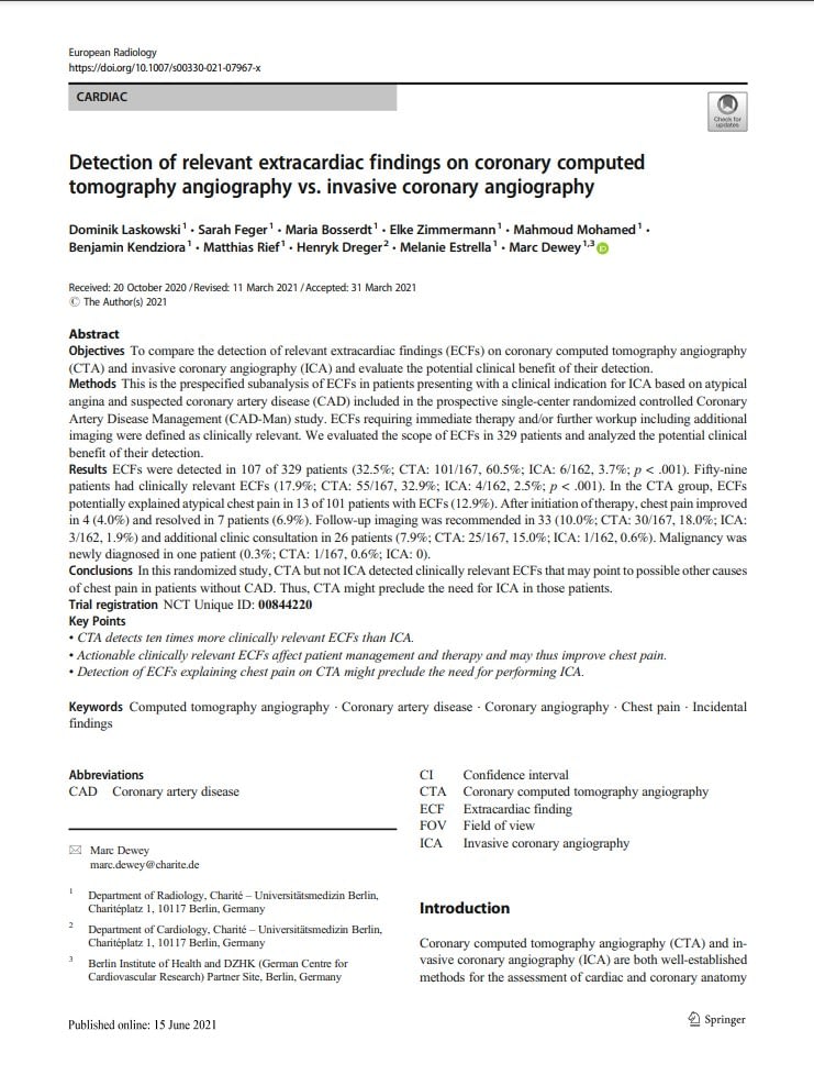 Detection of relevant extracardiac findings on coronary computed tomography angiography vs. invasive coronary angiography